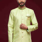 Raivat Ethnic Banarasi Jacquard Embroidery Semi Indo Western Sherwani In Pista Green Colour | Swadesiicart