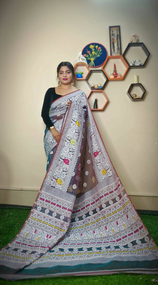 Exclusive Collection Handloom Dhakai Jamdani Saree - Brown - Swadesiicart
