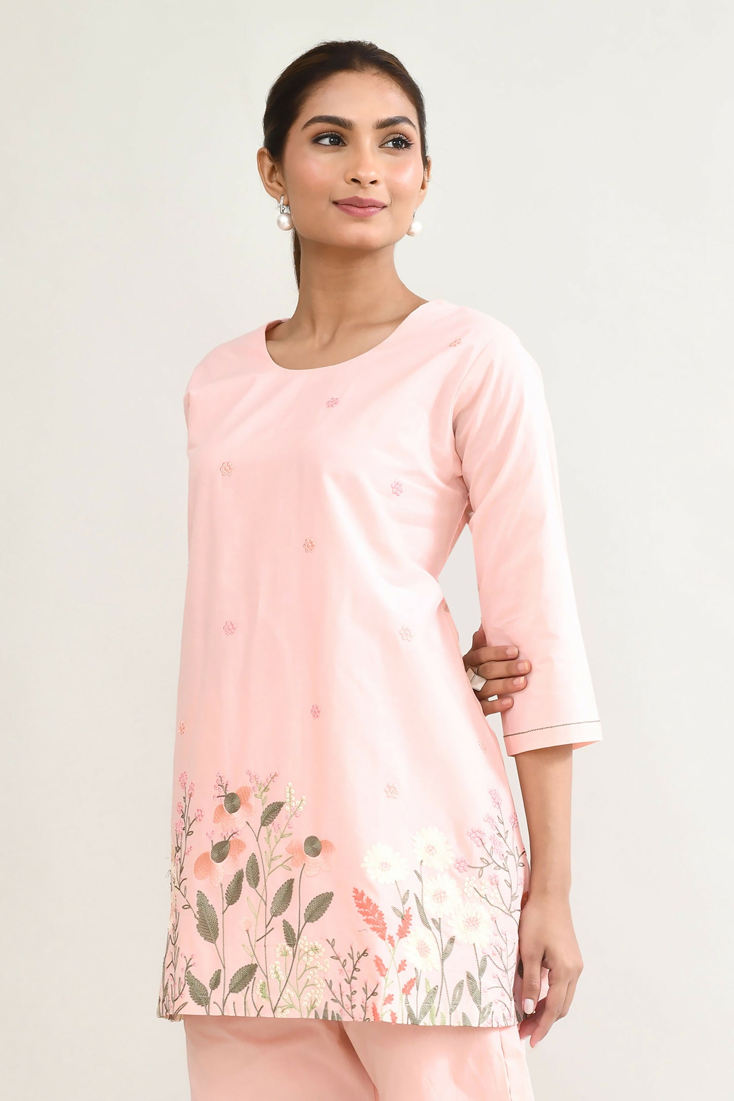 Joban Fashion Peach Pink Cotton Coord Set - Swadesiicart