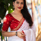 White Pure Georgette Woven Design Saree with Unstitched Blouse - Hiral Fashion | Swadesiicart