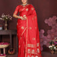 Joban Fashion Red Floral Motifs Banarasi Silk Sarees | Swadesiicart