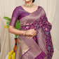 Jyoti Fashion Women's Wine Kanjivaram Silk Zari Woven Saree with Blouse | Swadesiicart