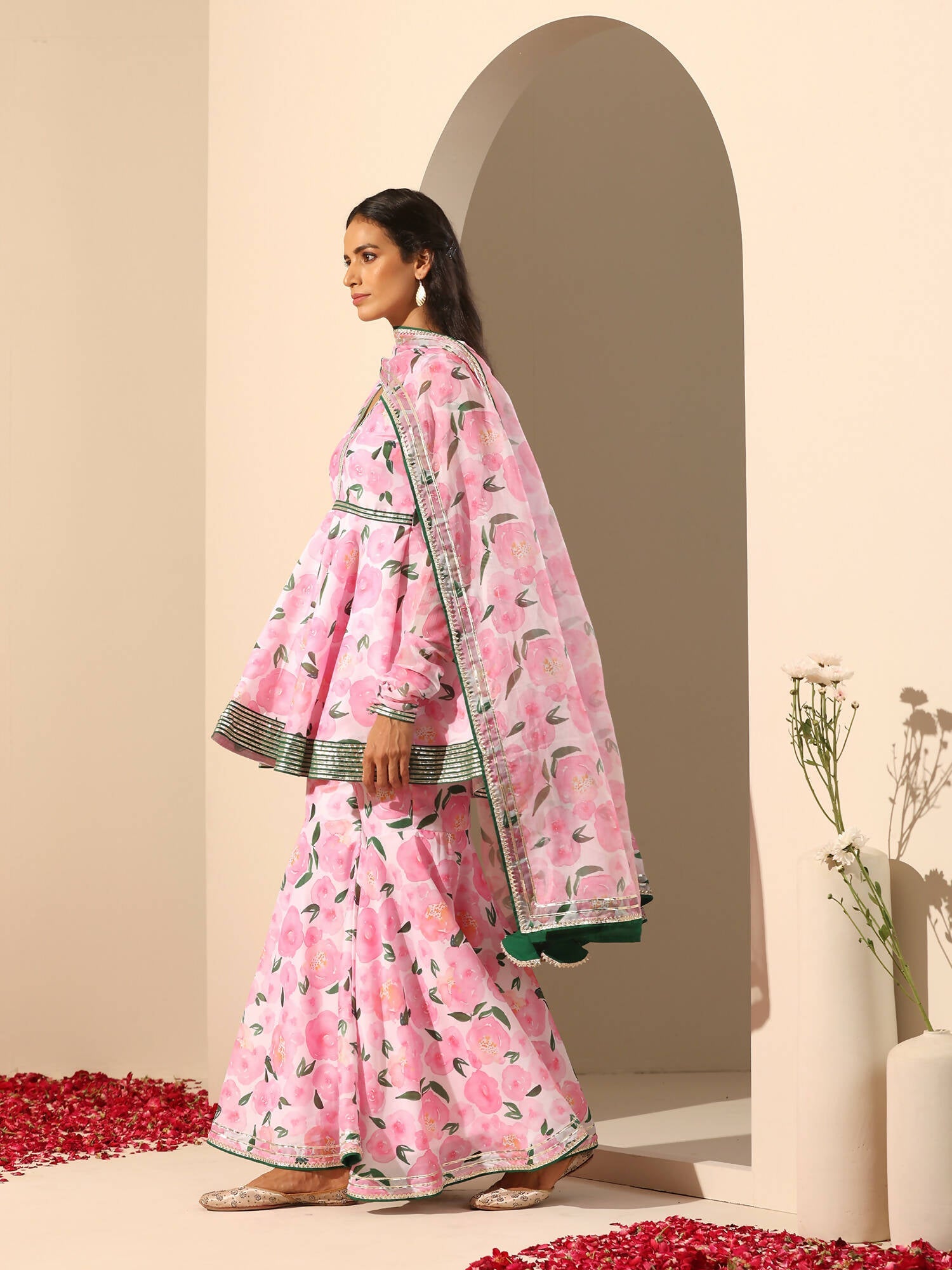 Pomcha Jaipur Pink Gul Rozi Sharara Set | Swadesiicart