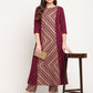 Ahalyaa Women's Wine Crepe Gold Glitter Print Kurta Trouser Set | Swadesiicart