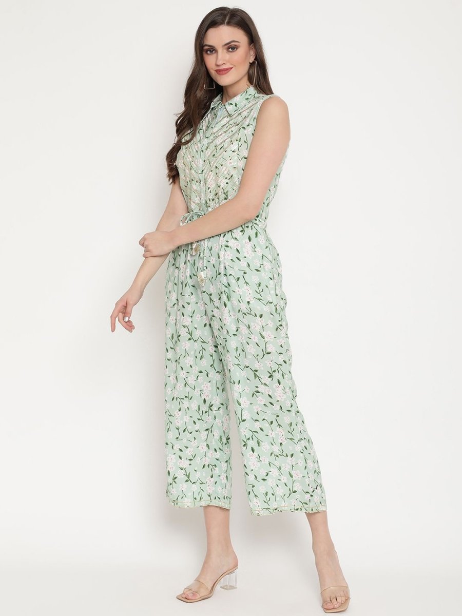 Ahalyaa Womens Mint Rayon Printed Jumpsuit | Swadesiicart