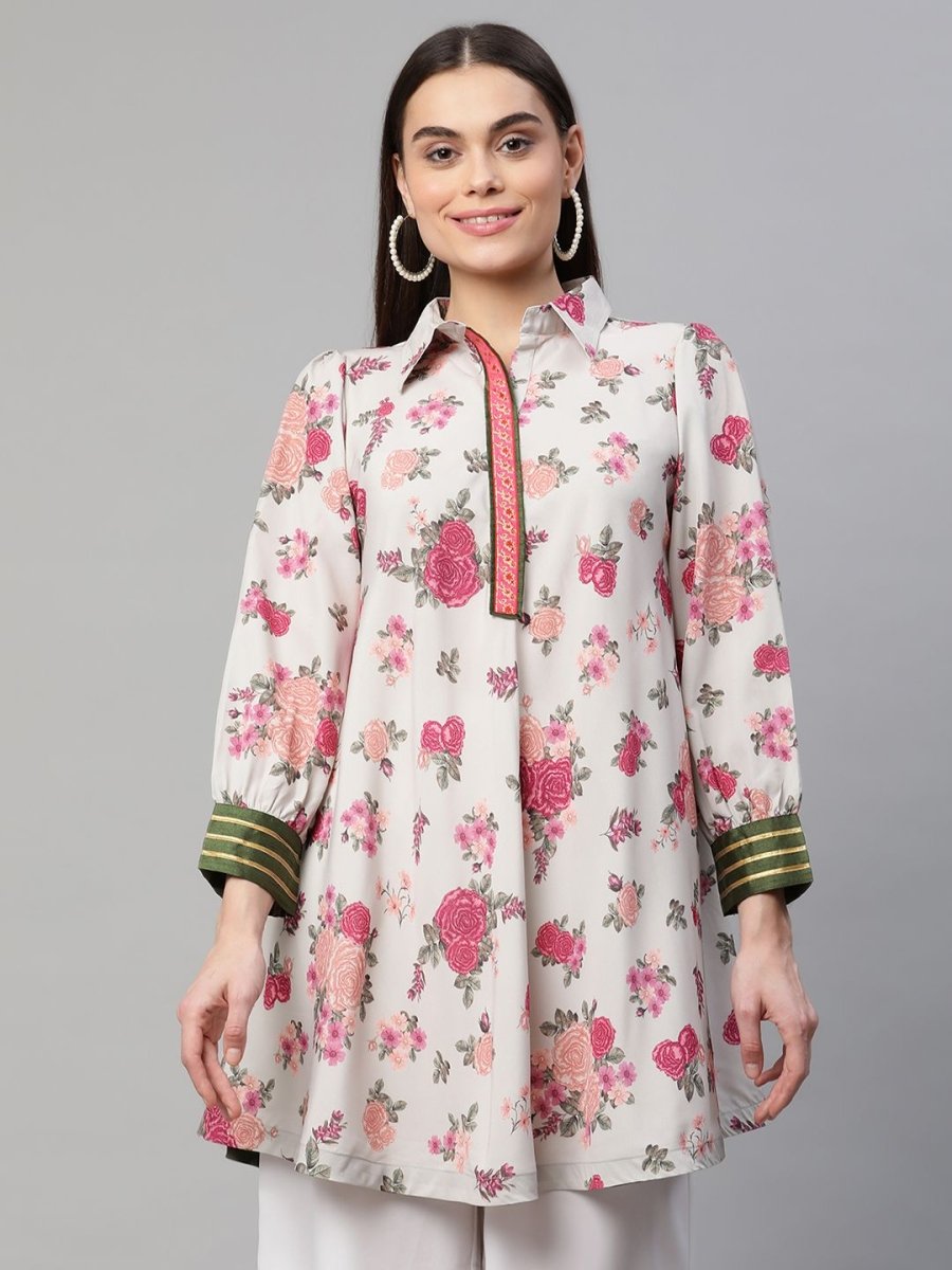 Ahalyaa Women Beige Crepe Digital Floral Print Tunic | Swadesiicart