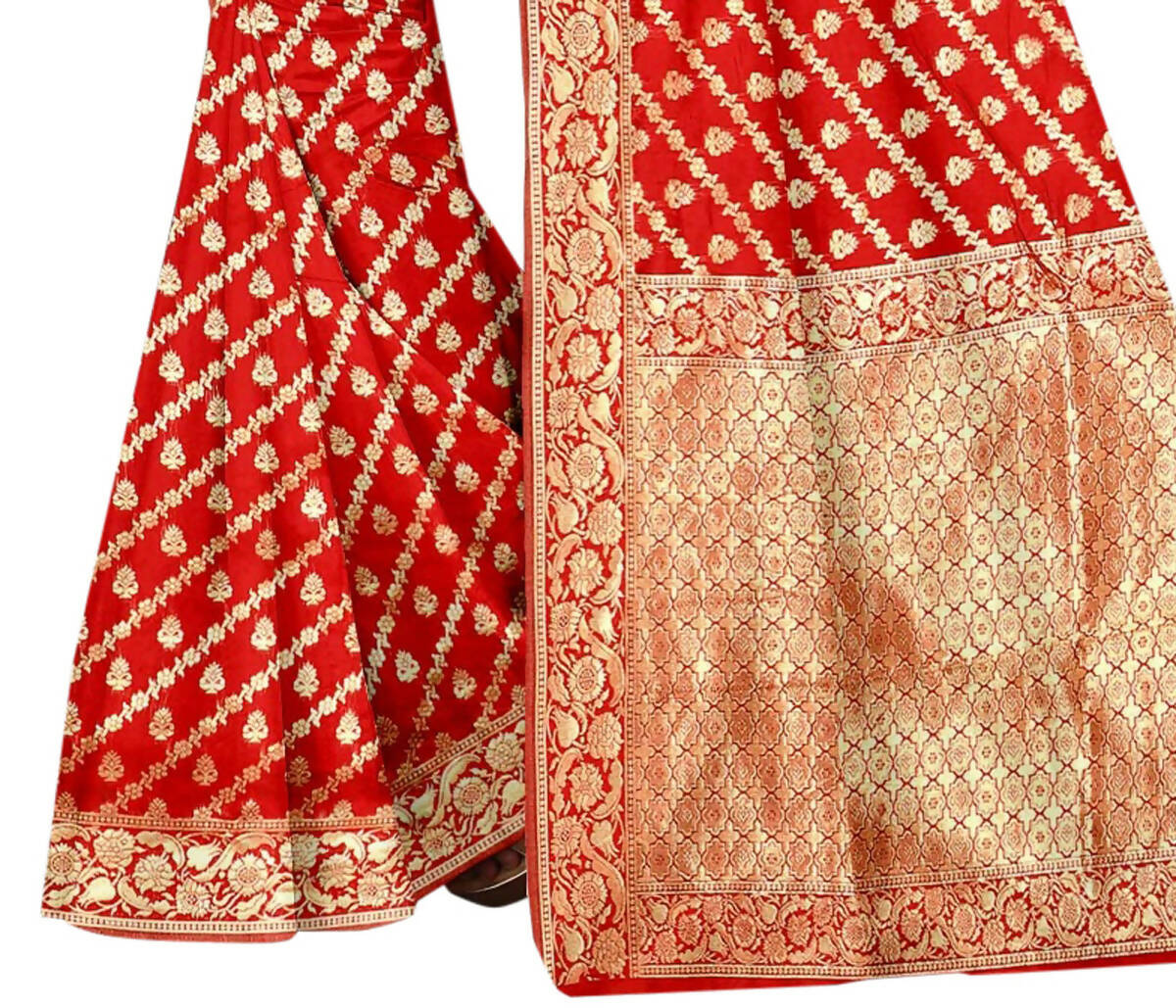 Vamika Weaving Banarasi Jacquard Saree - Red | Swadesiicart