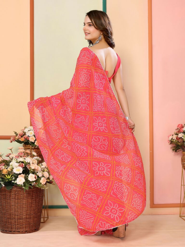 Red Georgette Designer Printed Ready To Wear Saree - Elite | Swadesiicart