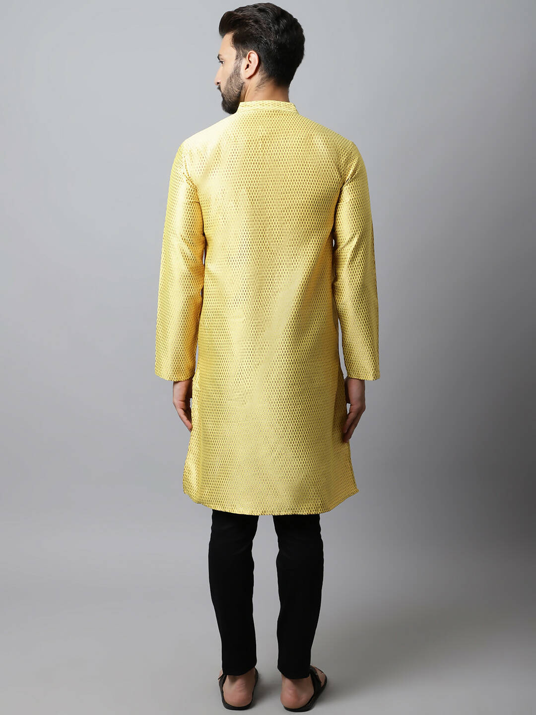 Even Apparels Yellow Color Art Silk Banarsi Silk Men's Kurta With Band Collar (BS017) | Swadesiicart
