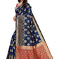 Vamika Banarasi Jacquard Weaving Blue Saree (Dangal Blue) | Swadesiicart