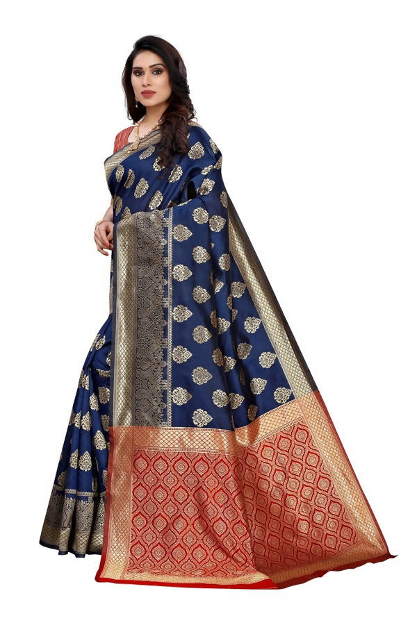 Vamika Banarasi Jacquard Weaving Blue Saree (Dangal Blue) | Swadesiicart