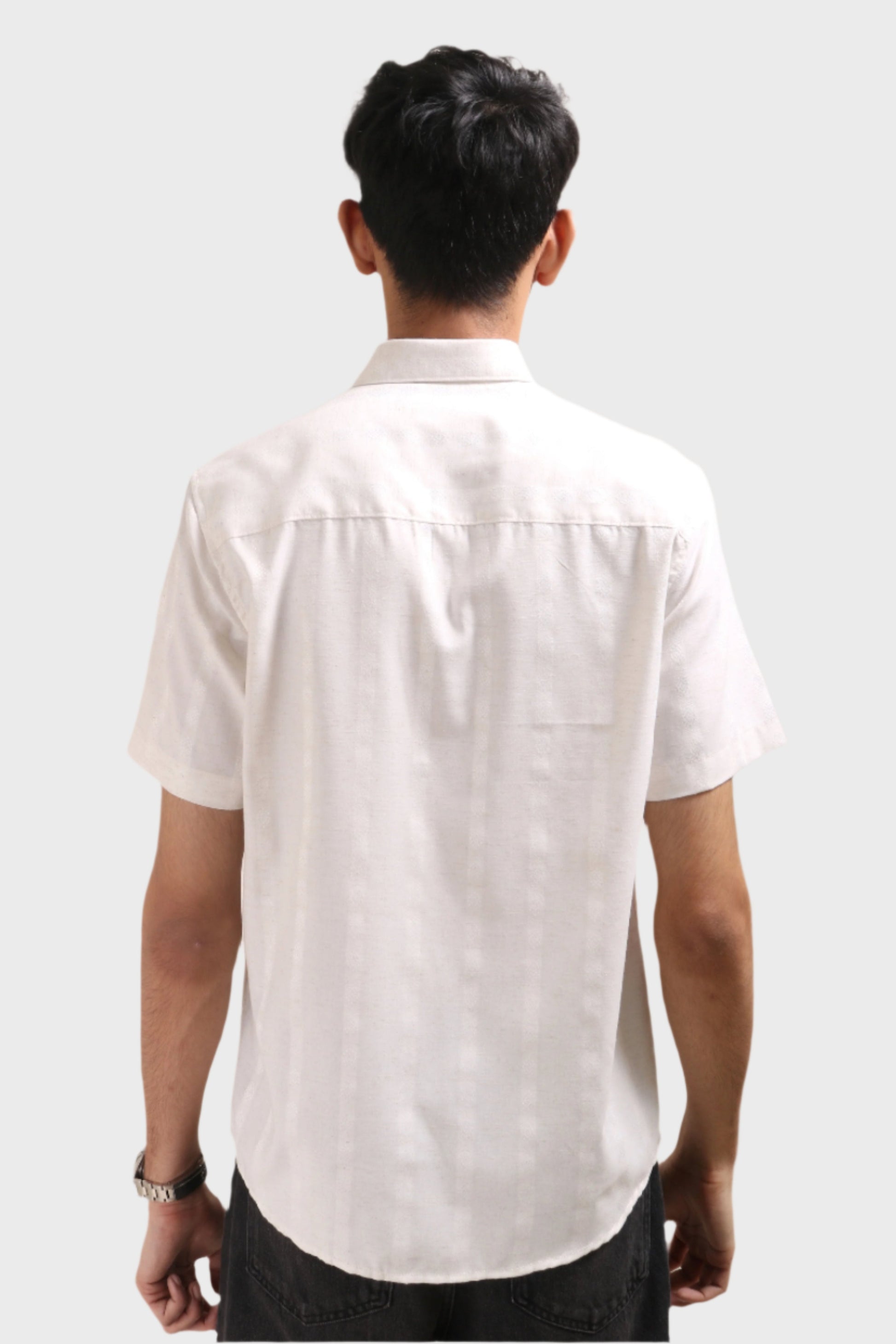 Xkind Off White Self Stripes Regular Fit Shirt | Swadesiicart