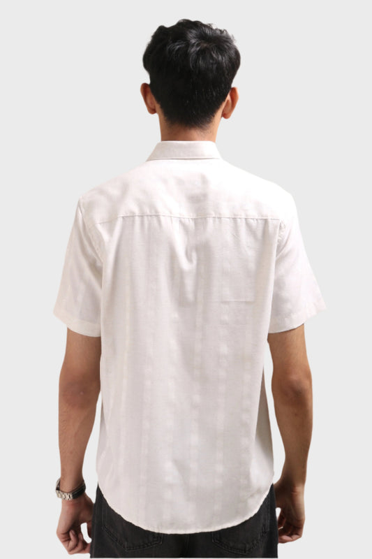 Xkind Off White Self Stripes Regular Fit Shirt | Swadesiicart