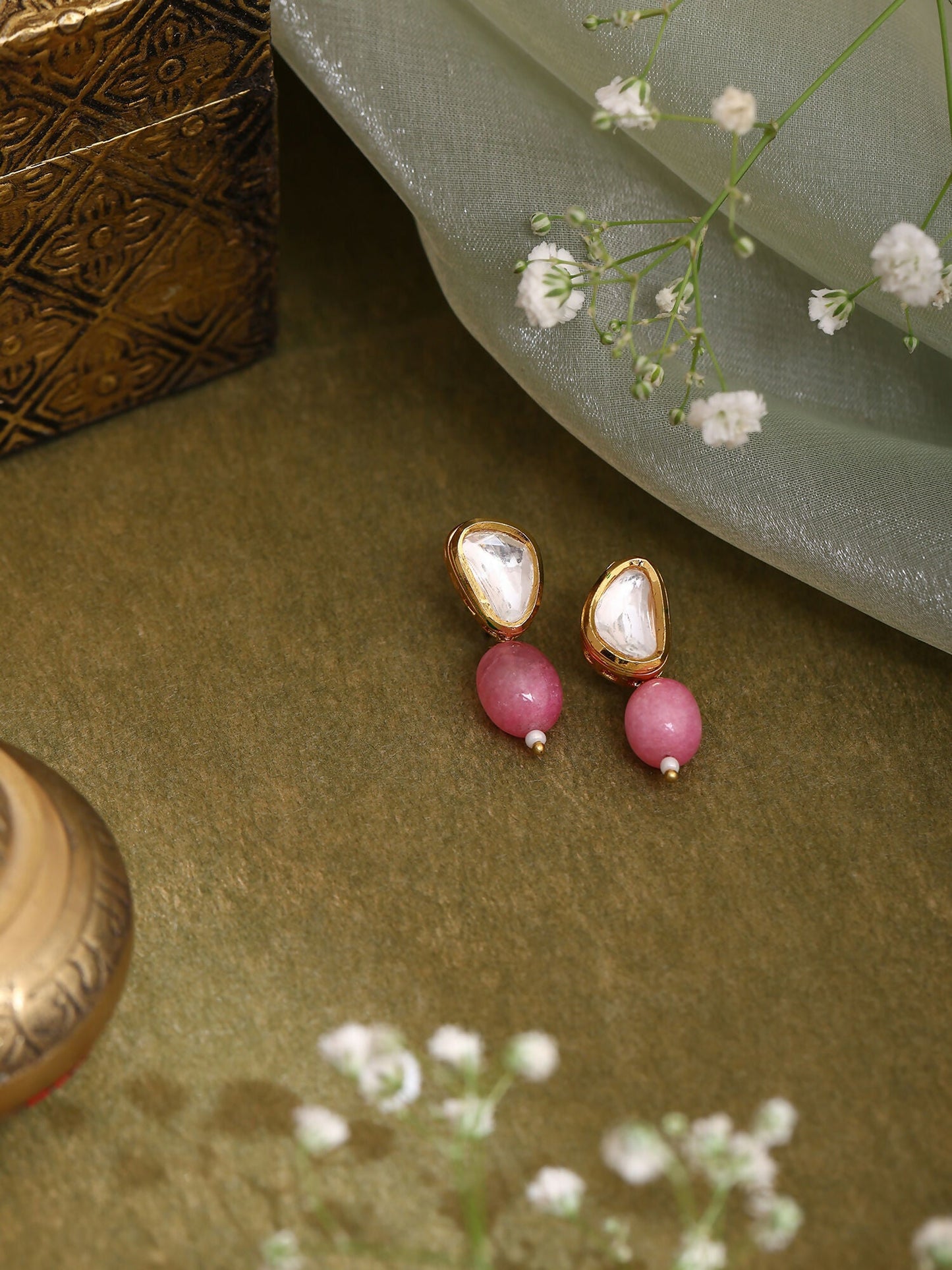 Ruby Raang Pink Kundan Studs | Swadesiicart