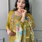 The52 Mustard Gorgeous Embroidered Viscose Chanderi Fabric Straight Kurta Pant with Dupatta Set - Swadesiicart