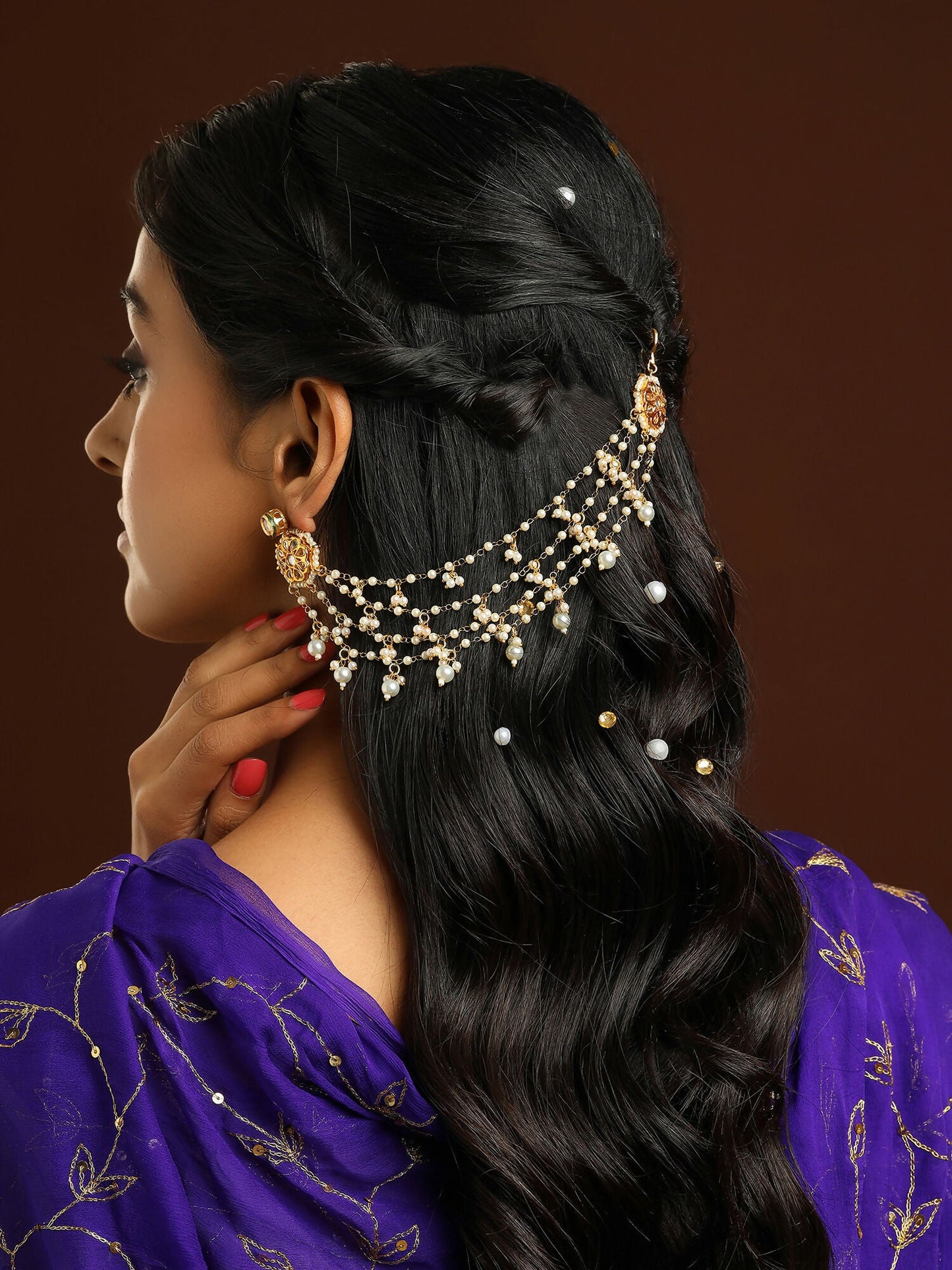 Ruby Raang Gold Kundan and Pearl Chain (set of 2) | Swadesiicart