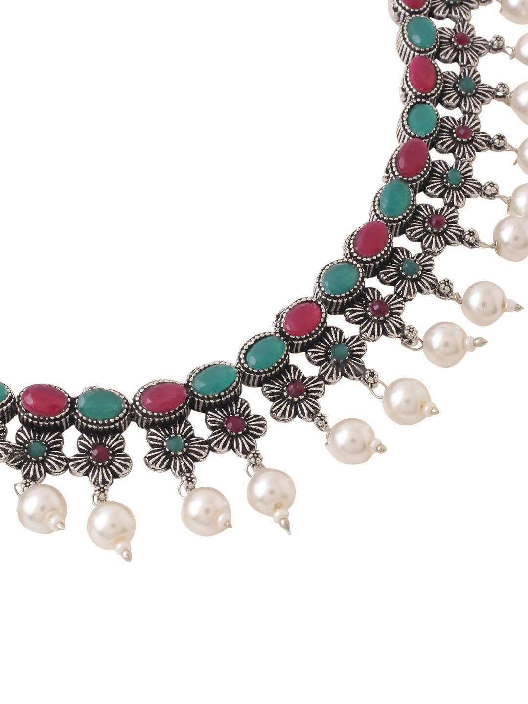 NVR Women Silver-Plated Stone Studded Oxidised Silver Jewellery Set - Swadesiicart
