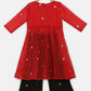Ahalyaa Red Organza Kids Kurta Palazzo Set For Girls | Swadesiicart