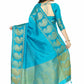 Mimosa Women's Banarasi Tussar Silk Turquoise Blue Saree | Swadesiicart