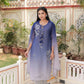 Vaasva Women Blue Tabby Slik Print & Embroidered Kurta, Pant & Dupatta Set | Swadesiicart