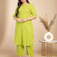 Janasya Regular Jacquard Lime Green Self Design Round Neck Co-Ords - Swadesiicart