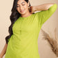 Janasya Regular Jacquard Lime Green Self Design Round Neck Co-Ords - Swadesiicart