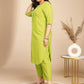 Janasya Regular Jacquard Lime Green Self Design Round Neck Co-Ords - Swadesiicart