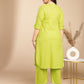 Janasya Regular Jacquard Lime Green Self Design Round Neck Co-Ords - Swadesiicart