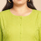 Janasya Regular Jacquard Lime Green Self Design Round Neck Co-Ords - Swadesiicart