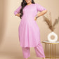 Janasya Straight Jacquard Lavender Self Design Round Neck Co-Ords - Swadesiicart