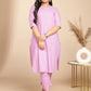 Janasya Straight Jacquard Lavender Self Design Round Neck Co-Ords - Swadesiicart