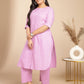 Janasya Straight Jacquard Lavender Self Design Round Neck Co-Ords - Swadesiicart