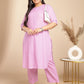 Janasya Straight Jacquard Lavender Self Design Round Neck Co-Ords - Swadesiicart