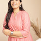 Janasya Straight Jacquard Pink Self Design Band Collar Co-Ords - Swadesiicart