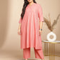 Janasya Straight Jacquard Pink Self Design Band Collar Co-Ords - Swadesiicart