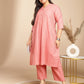 Janasya Straight Jacquard Pink Self Design Band Collar Co-Ords - Swadesiicart