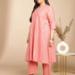 Janasya Straight Jacquard Pink Self Design Band Collar Co-Ords - Swadesiicart