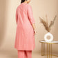 Janasya Straight Jacquard Pink Self Design Band Collar Co-Ords - Swadesiicart