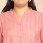 Janasya Straight Jacquard Pink Self Design Band Collar Co-Ords - Swadesiicart