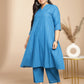 Janasya A-Line Jacquard Teal Self Design Band Collar Co-Ords - Swadesiicart