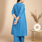 Janasya A-Line Jacquard Teal Self Design Band Collar Co-Ords - Swadesiicart