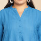 Janasya A-Line Jacquard Teal Self Design Band Collar Co-Ords - Swadesiicart
