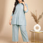 Janasya A-Line Jacquard Light Blue N/A Collar Co-Ords - Swadesiicart
