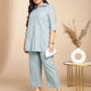 Janasya A-Line Jacquard Light Blue N/A Collar Co-Ords - Swadesiicart