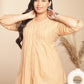 Janasya Pleated Jacquard Peach Self Design V-Neck Co-Ords - Swadesiicart