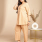 Janasya Pleated Jacquard Peach Self Design V-Neck Co-Ords - Swadesiicart