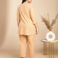Janasya Pleated Jacquard Peach Self Design V-Neck Co-Ords - Swadesiicart