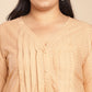 Janasya Pleated Jacquard Peach Self Design V-Neck Co-Ords - Swadesiicart