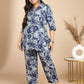 Janasya Dark Cotton Floral A-Line Top & Bottom Set | Swadesiicart
