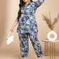 Janasya Dark Cotton Floral A-Line Top & Bottom Set | Swadesiicart